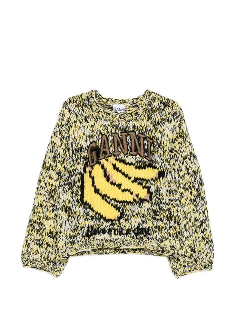 GANNI graphic-print intarsia sweater - Yellow - zdjęcie produktu nr 1