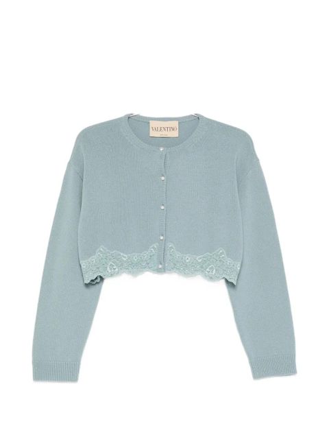 Valentino Garavani lace-trim cropped cardigan - Blue - zdjęcie produktu nr 1