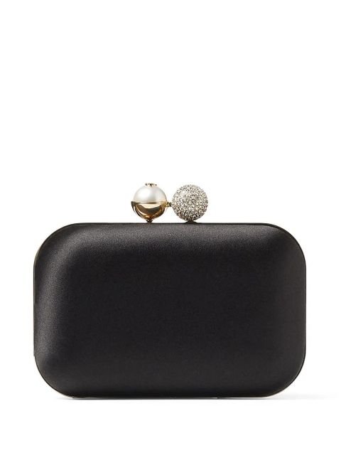 Jimmy Choo Cloud pearl-embellished satin clutch bag - Black