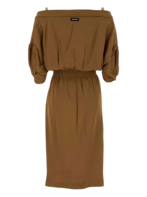 Miu Miu gathered V-neck midi dress - Brown - zdjęcie produktu nr 2