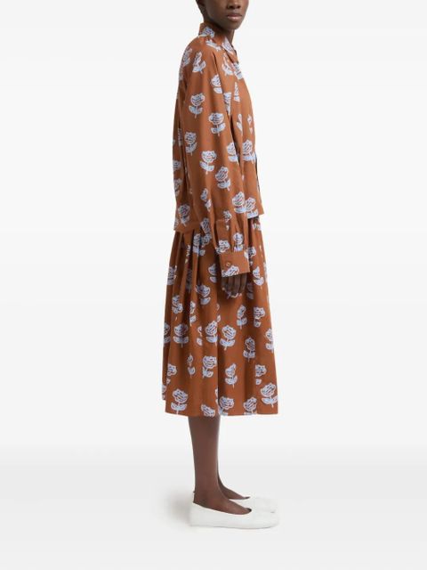 Marni Sprayed Roses-print midi skirt - Brown