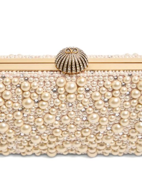 Valentino Garavani Carry Secrets pearls rhinestones clutch bag - Neutrals