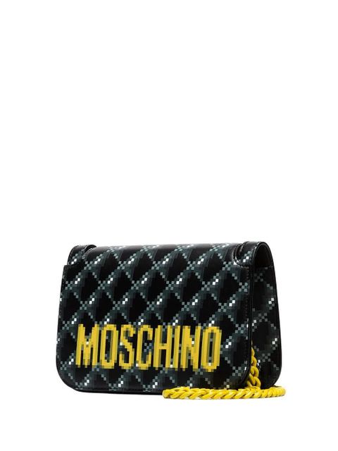 Moschino blurred logo print shoulder bag - Black