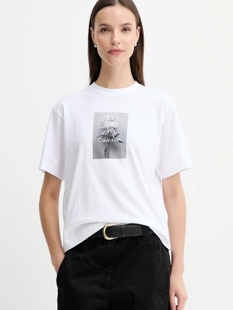 Calvin Klein Jeans t-shirt bawełniany damski kolor biały LV047D880G - zdjęcie produktu nr 1