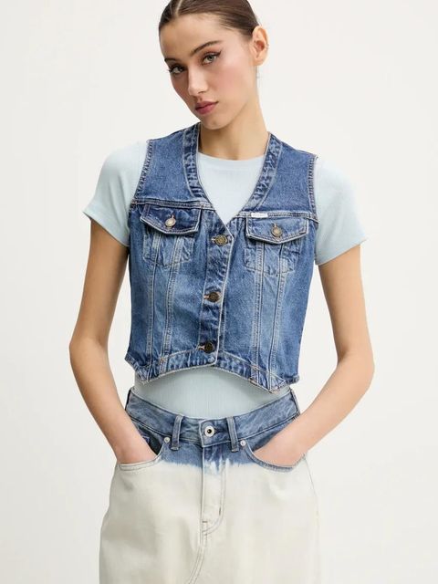 Guess Jeans kamizelka jeansowa kolor granatowy jednorzędowa W5GN74 D5M46 - zdjęcie produktu nr 1