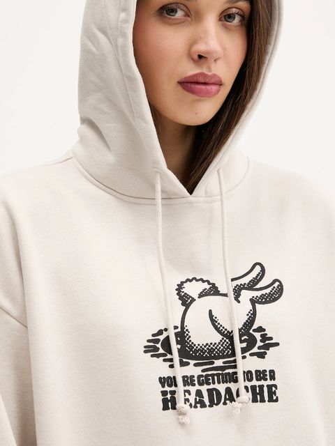 Vans bluza damska kolor beżowy z kapturem z nadrukiem VN000Q37EN91