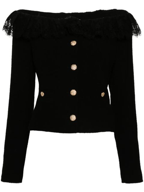 Alessandra Rich off-shoulder tweed jacket - Black - zdjęcie produktu nr 1