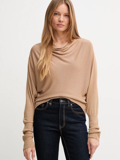 United Colors of Benetton sweter z jedwabiem damski kolor beżowy lekki 1ZRED10E8 - zdjęcie produktu nr 1