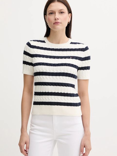 Tommy Hilfiger sweter bawełniany damskie kolor beżowy WW0WW45656 - zdjęcie produktu nr 1