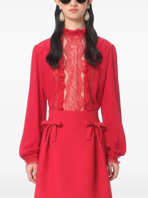 Valentino Garavani lace-trim silk blouse - Red