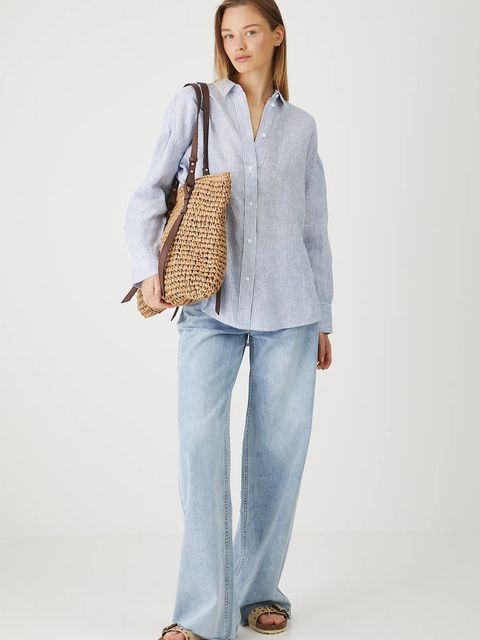 Medicine koszula lniana kolor niebieski - zdjęcie produktu nr 2