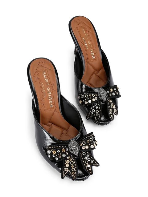 Kurt Geiger London klapki skórzane Belgravia Stud Bow Mule damskie kolor czarny na słupku 4711005309