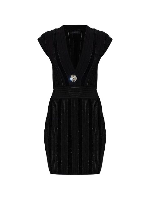 Balmain embellished-chest V-neck dress - Black - zdjęcie produktu nr 1