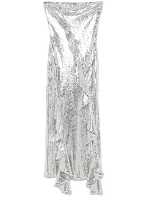 ROTATE BIRGER CHRISTENSEN ruffled-trim sequinned maxi dress - Silver - zdjęcie produktu nr 1