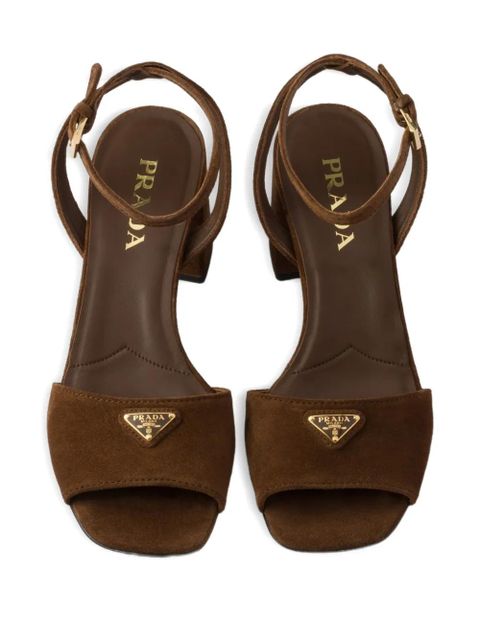 Prada logo-plaque suede sandals - Brown