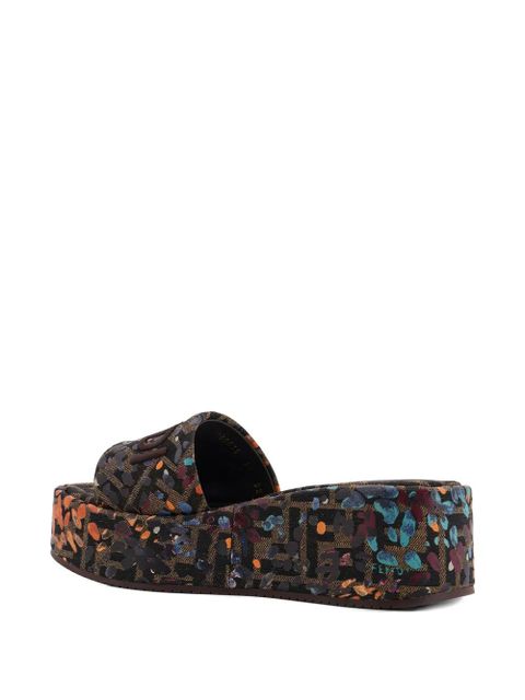 FENDI embroidery-logo platform sandals - Brown