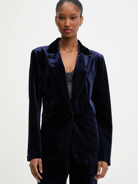 Answear.LAB marynarka welurowa kolor granatowy jednorzędowa gładka