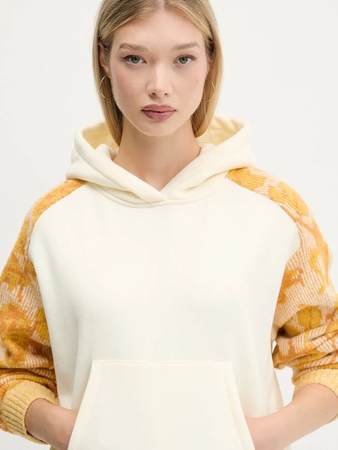 Desigual bluza MANI damska kolor beżowy z kapturem wzorzysta 25WWSK07