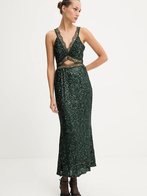 Never Fully Dressed sukienka kolor zielony maxi dopasowana NFDDR3066