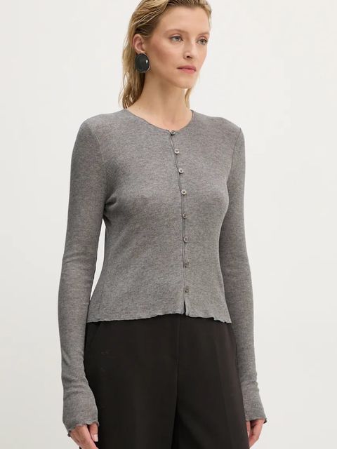 Samsoe Samsoe kardigan z domieszką wełny SASONNET kolor szary lekki F24300033