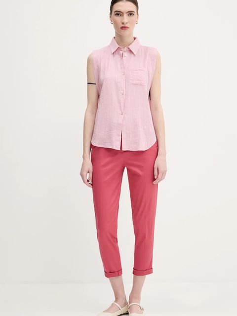 United Colors of Benetton koszula damska kolor różowy regular z kołnierzykiem klasycznym 5ONVDQ0C1 - zdjęcie produktu nr 2