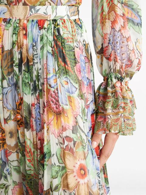 ETRO floral-print tiered silk skirt - White