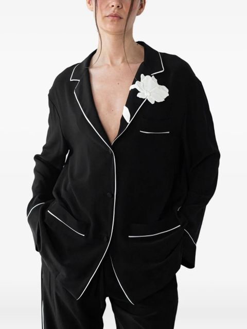 Valentino Garavani flower-detail piped-trim pajama top - Black - zdjęcie produktu nr 1