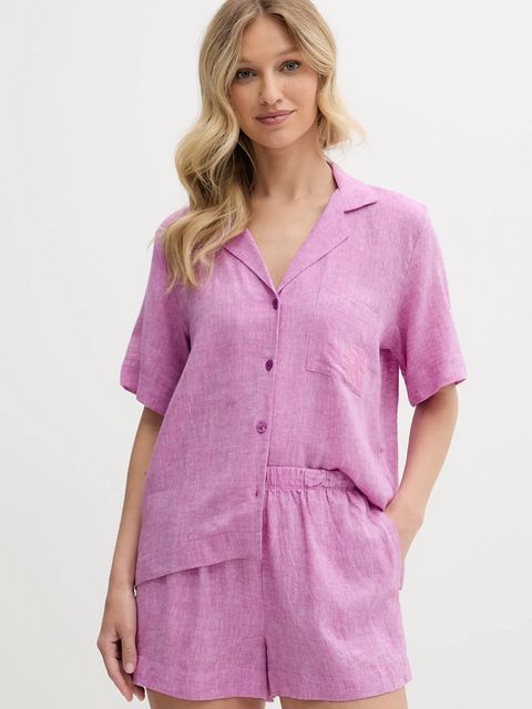 Dkny piżama lniana damska kolor fioletowy YI90054
