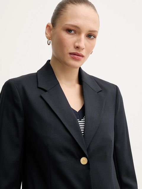 Tommy Hilfiger marynarka z dodatkiem wełny kolor granatowy jednorzędowa gładka WW0WW46662
