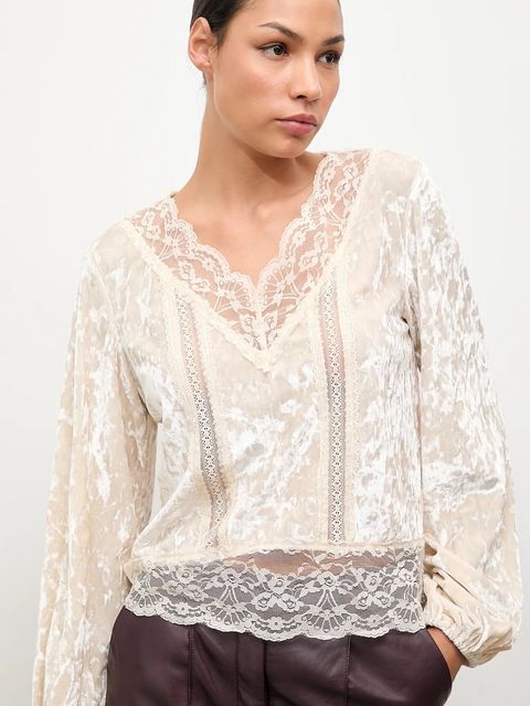 Answear.LAB bluzka welurowa damska kolor beżowy gładka - zdjęcie produktu nr 1