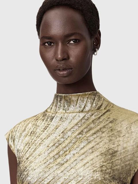 AllSaints sukienka kolor czarny maxi rozkloszowana W195DD