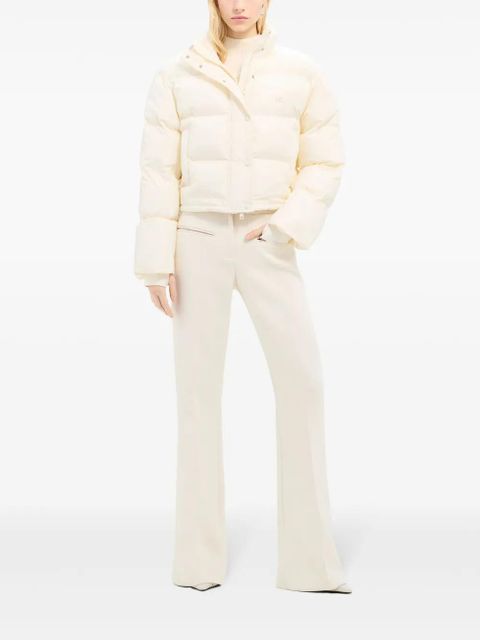 Courrèges logo-embroidered cropped puffer jacket - White