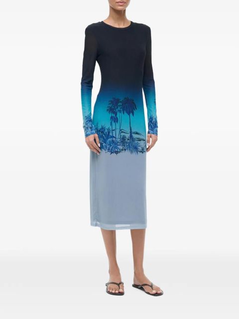 STAUD Raven long-sleeve print midi dress - Blue - zdjęcie produktu nr 2