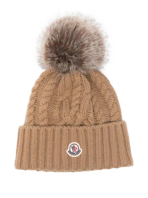 Moncler cable-knit pom-pom beanie - Brown