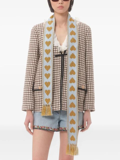 Valentino Garavani heart-patterned tassel scarf - Blue