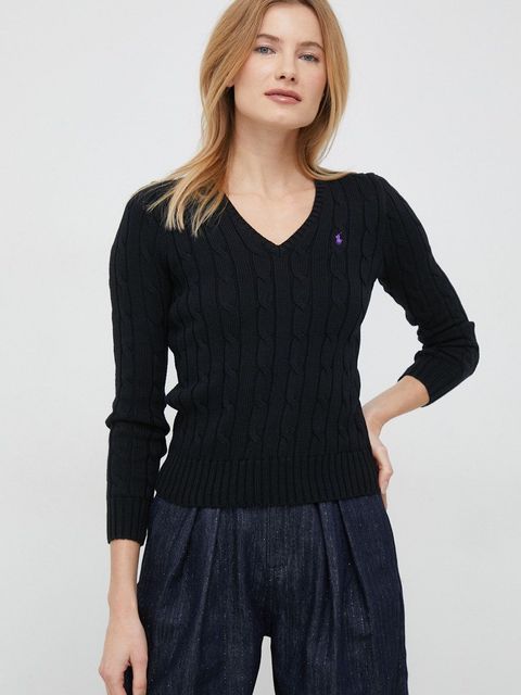Polo Ralph Lauren sweter bawełniany kolor czarny lekki