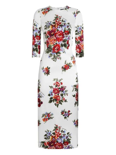 Dolce & Gabbana floral-print split midi dress - White - zdjęcie produktu nr 1