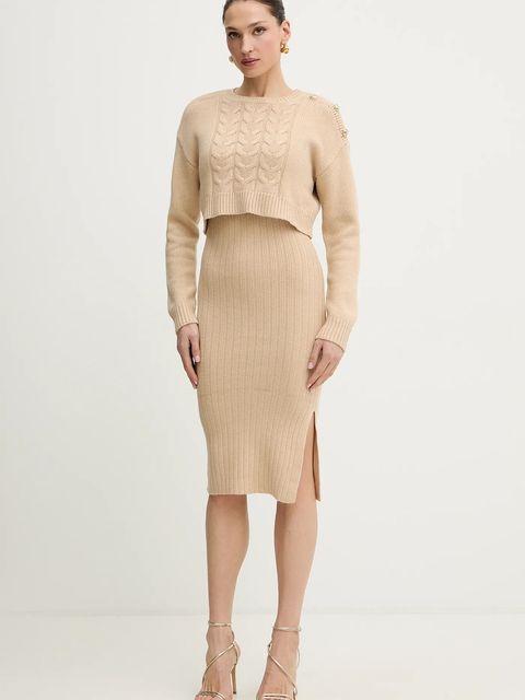 Morgan sukienka i sweter RMNATE kolor beżowy mini dopasowana RMNATE - zdjęcie produktu nr 1