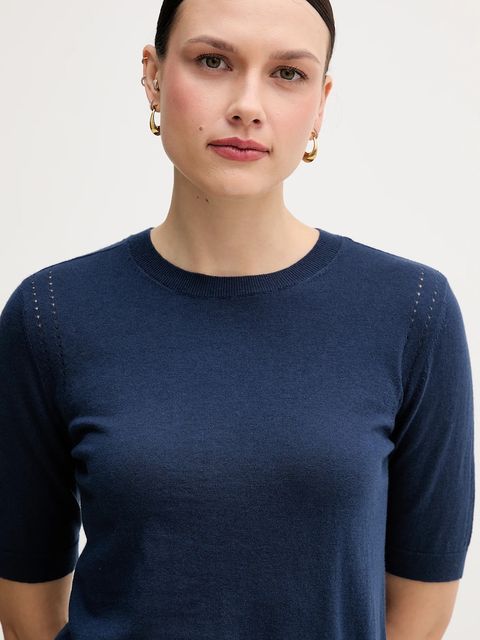 Sisley sweter z dodatkiem wełny damski kolor granatowy lekki 1SBXM106L