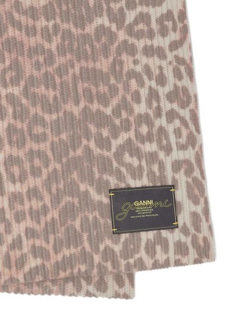 GANNI leopard-print ribbed scarf - Brown - zdjęcie produktu nr 2