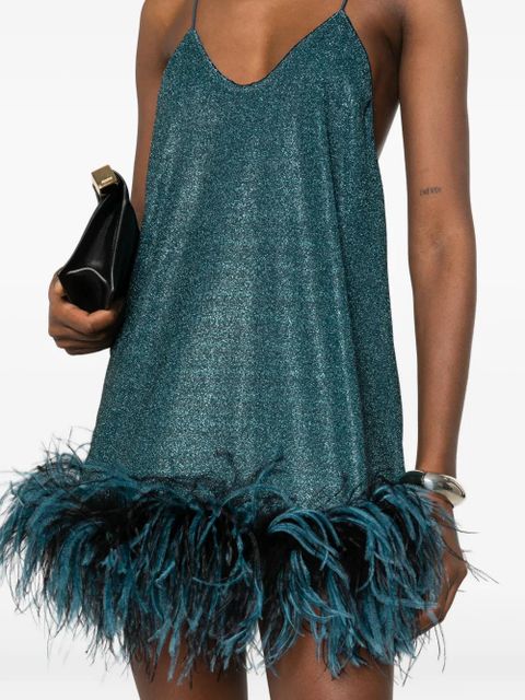 Oséree feather-trim mini dress - Blue