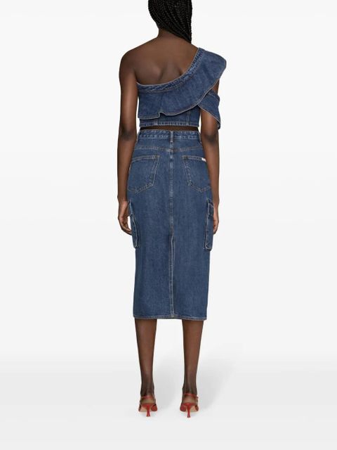 Self-Portrait cargo denim midi skirt - Blue