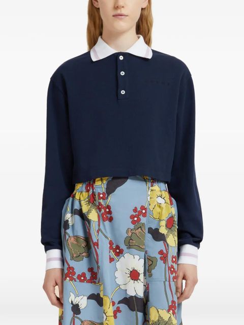 Marni long-sleeve striped-trim polo shirt - Blue