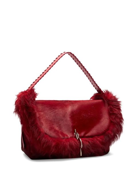 Blumarine fur-trim braided-handle shoulder bag - Red