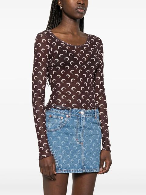 Marine Serre moon-print T-shirt - Brown