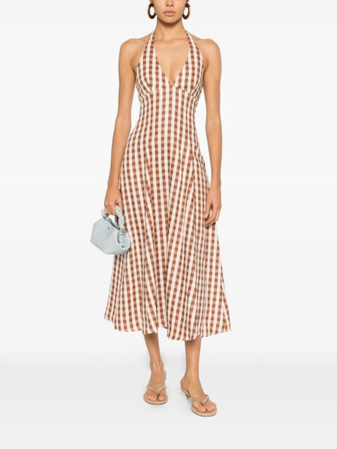 Faithfull the Brand gingham halterneck midi dress - Brown - zdjęcie produktu nr 2
