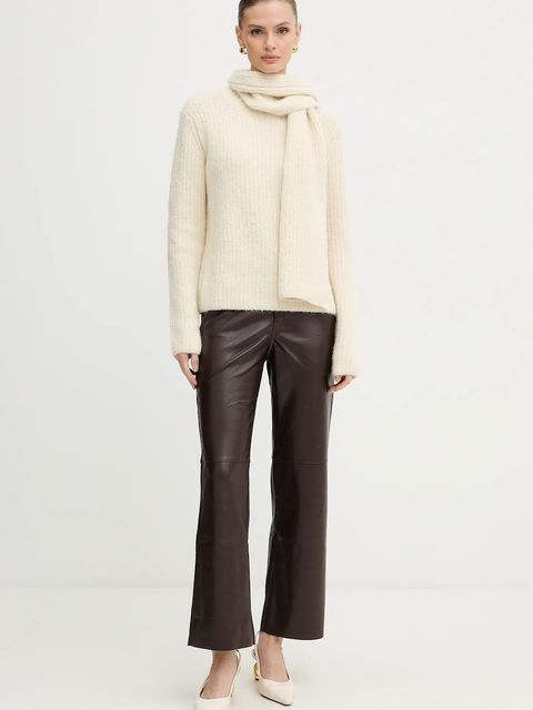 Morgan spodnie damskie kolor brązowy proste high waist PEMPER - zdjęcie produktu nr 2