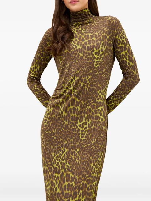 Marie Oliver Paxton leopard-print turtleneck midi dress - Brown