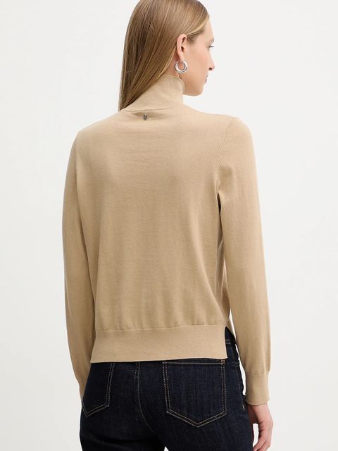 BOSS Orange sweter z dodatkiem wełny damski kolor beżowy lekki z półgolfem 50551356