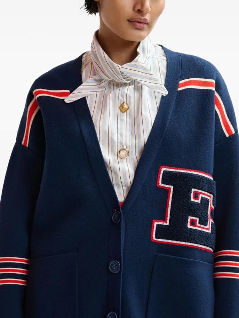 Essentiel Antwerp striped letter-appliqué cardigan - Blue